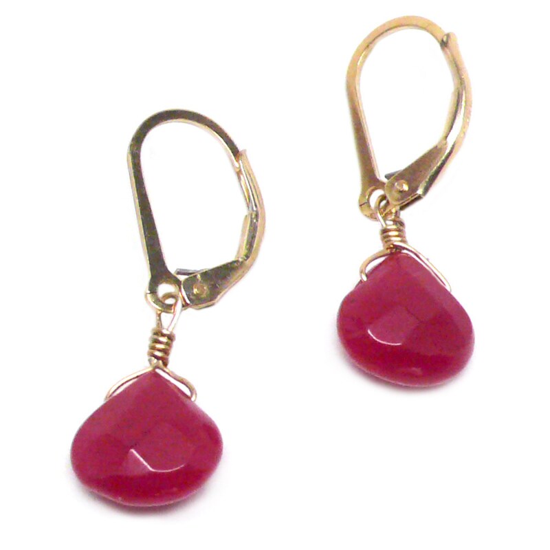Cherry Red Briolette Gold-Filled Lever Back Earrings